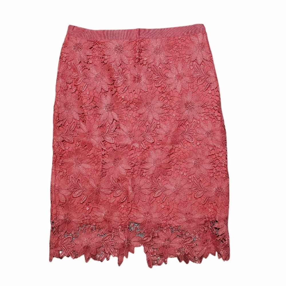 WHITE HOUSE BLACK MARKET WHBM Gelato Pink Floral Lace Pencil Skirt Womens Size 6